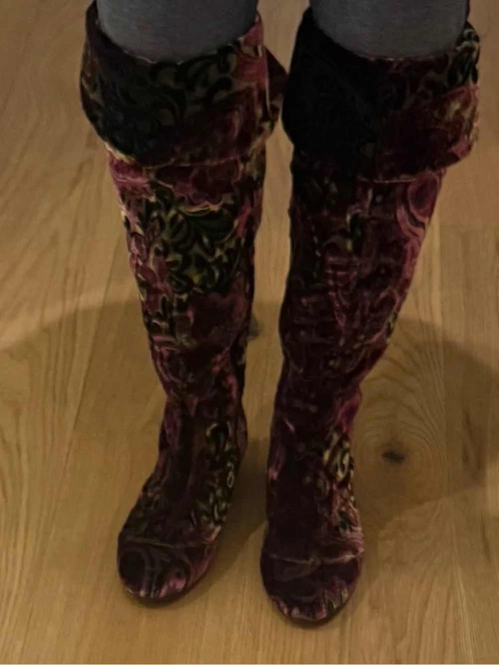 Born Velvet Paisley Over-the-Knee Boots - Pink and Black